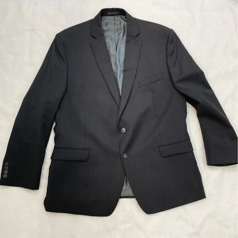 Calvin Klein 100% Wool Charcoal blazer 2 button suit jacket classic fit 46 Reg